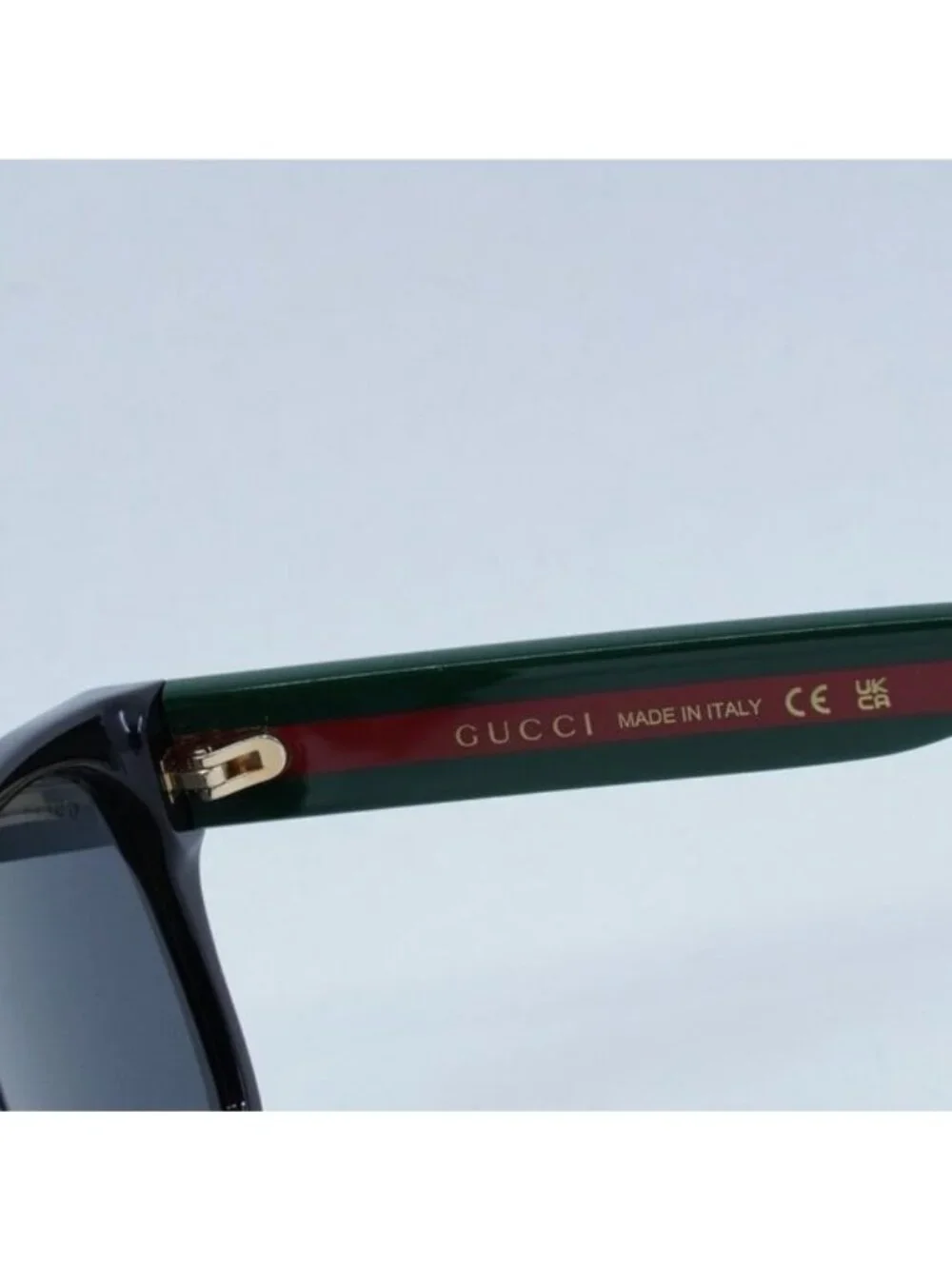 Gucci GG0341S 001 Sunglasses Black and Green with Red Stripe Square Frame